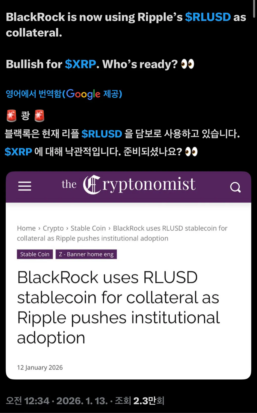 리플 - 블랙록 - 코인니스