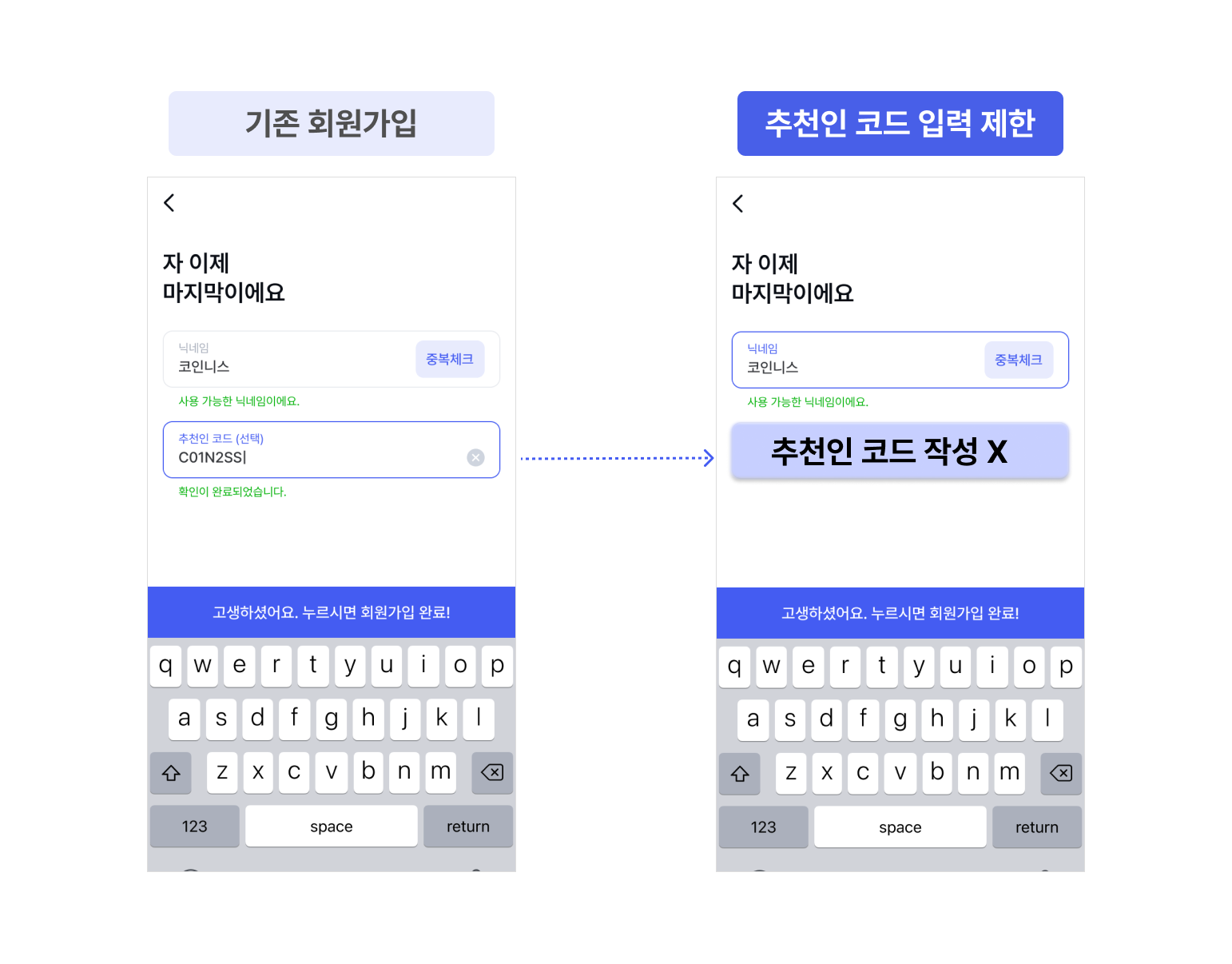 신규가입 추천인 코드 입력 제한 안내 - 코인니스
