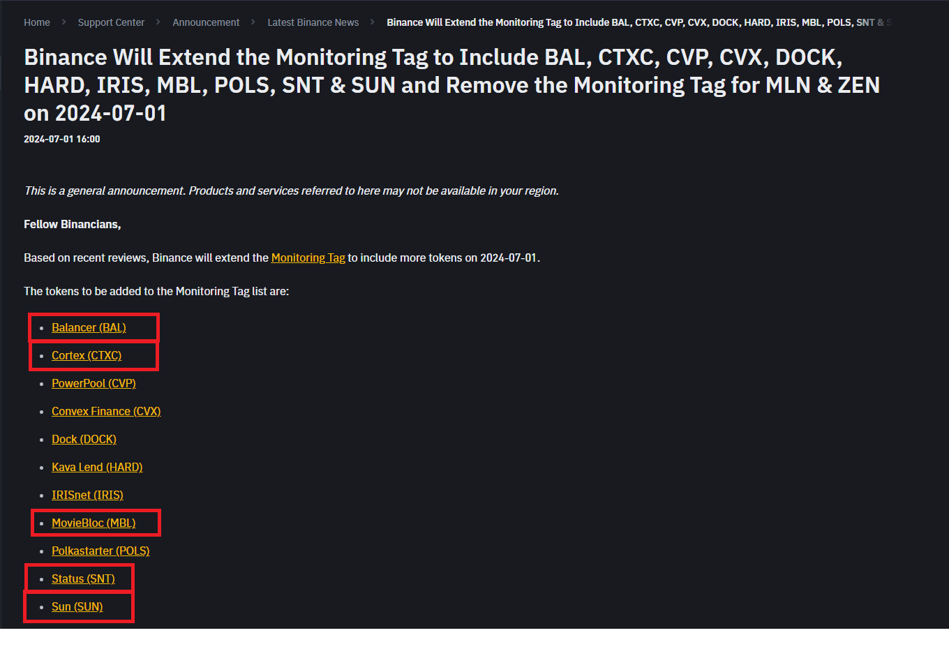 바이낸스 유의종목 - 코인니스