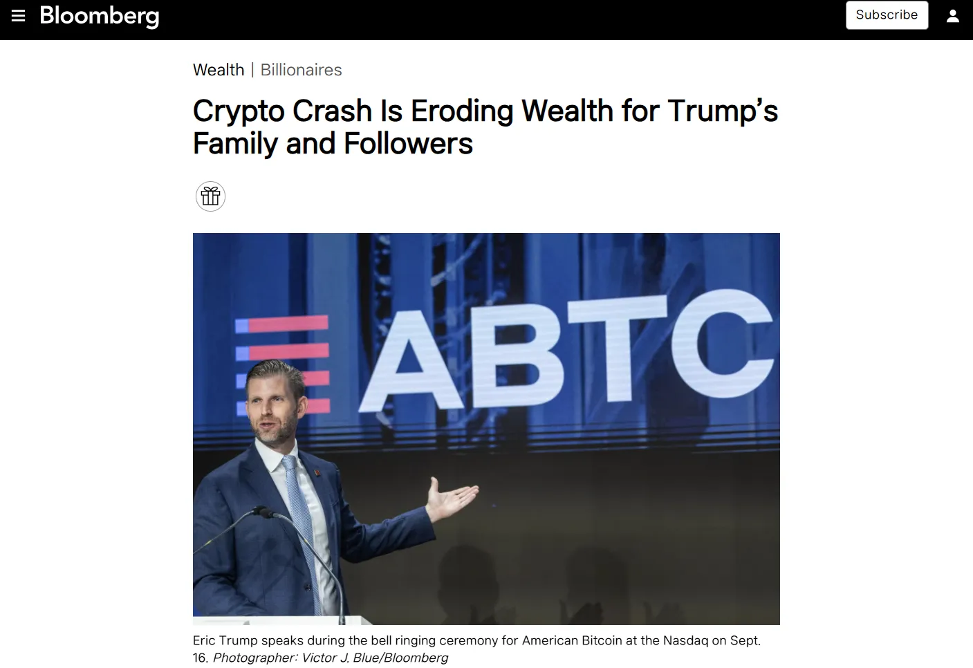 암호화폐 하락장에 트럼프 일가 $10억 증발