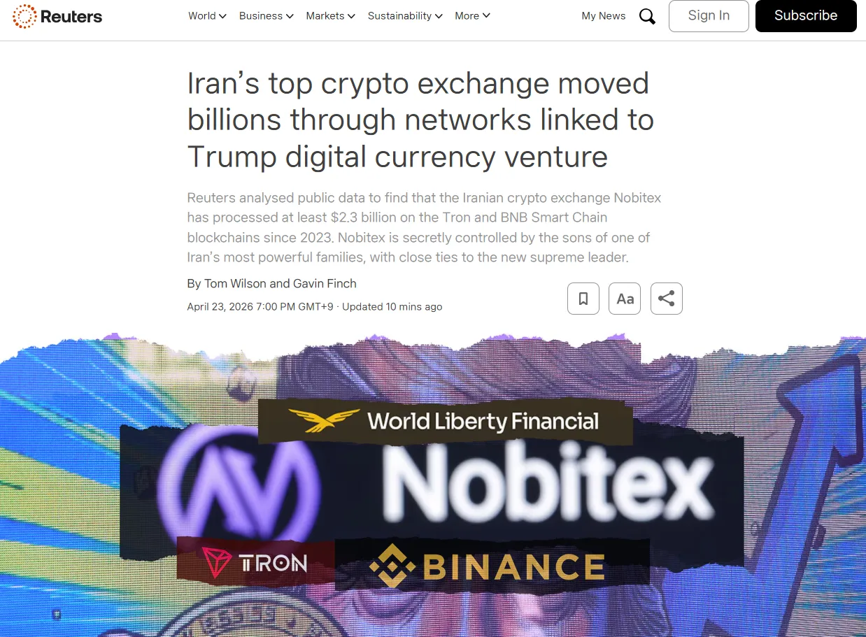 Nobitex moved $2.3B for sanctioned Iranian entities since 2023, Reuters reports