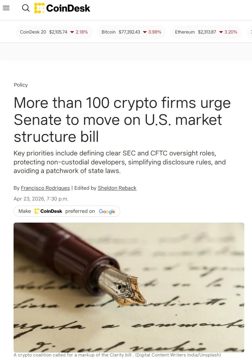 Over 100 crypto firms urge US Senate to pass CLARITY Act