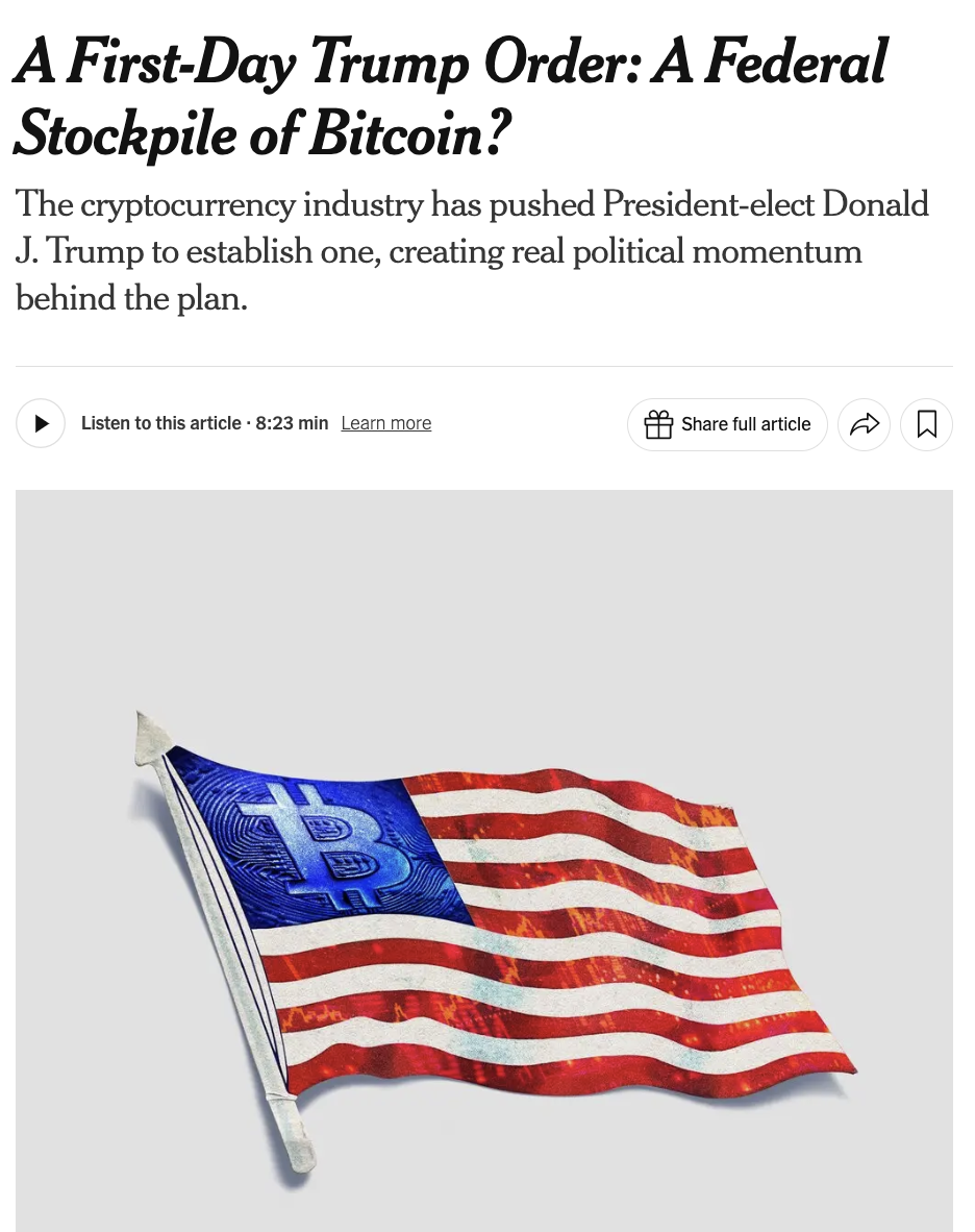 NYT “암호화폐 업계, 백악관 참모에 행정명령 의견전달…BTC 전략 비축 포함” - 코인니스