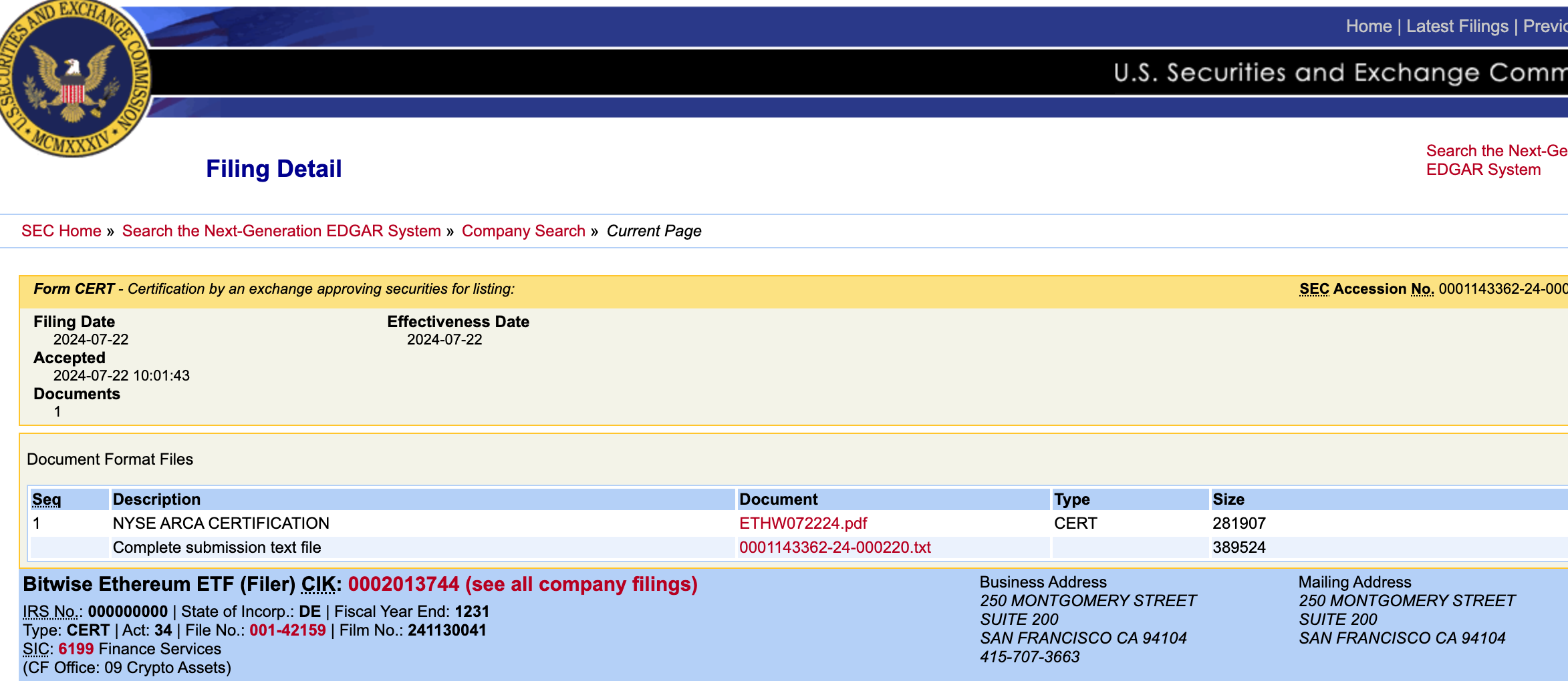 뉴욕증권거래소, ETH 현물 ETF 상장 및 등록 승인 문서 제출 - 코인니스