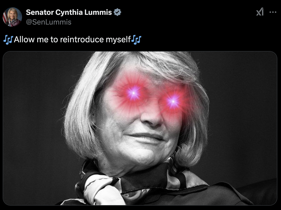 U.S. Senator Lummis shows support for Bitcoin with 'laser eyes' meme