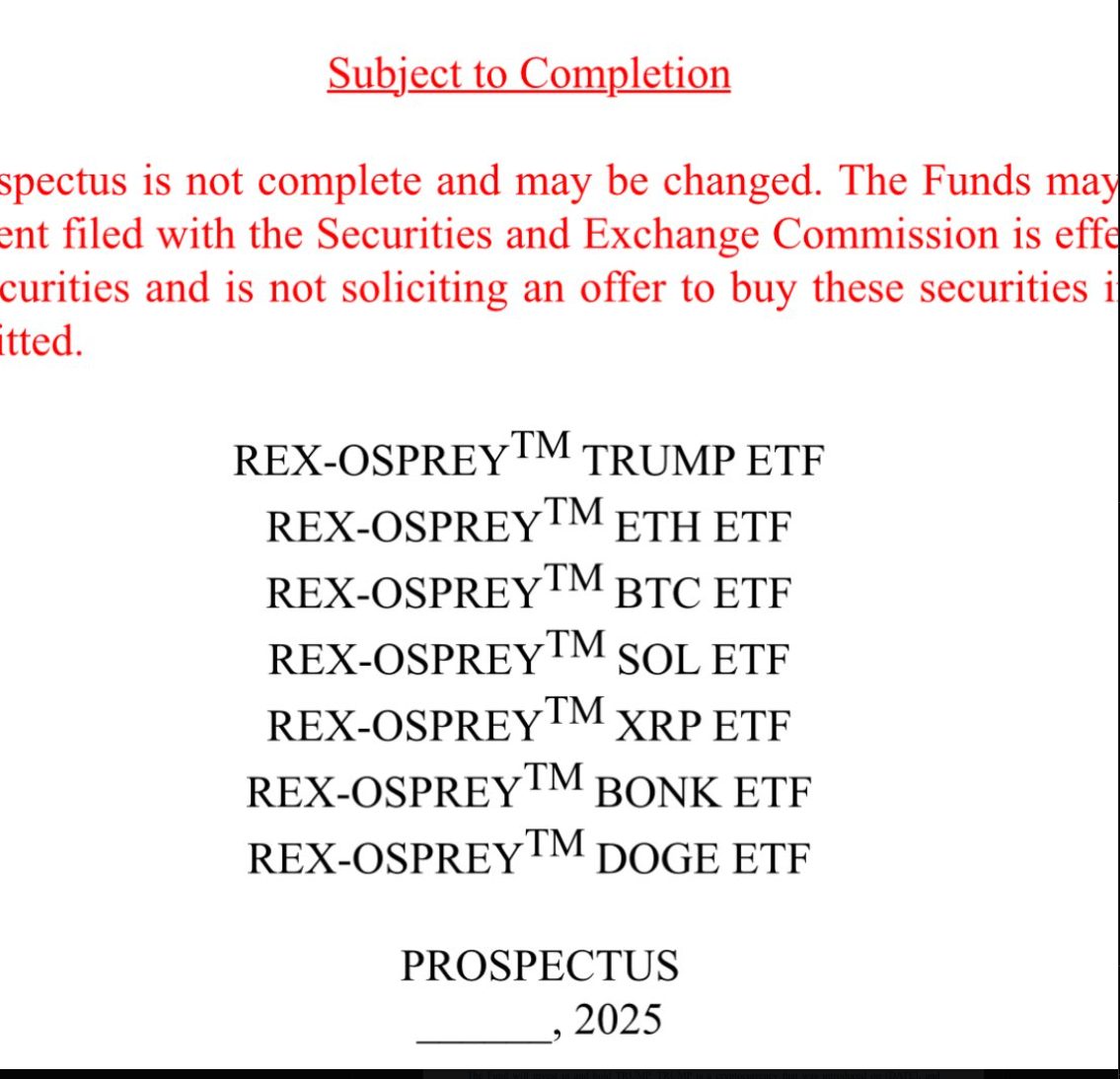 렉스셰어스 DOGE, TRUMP, BONK ETF 신청 - 코인니스