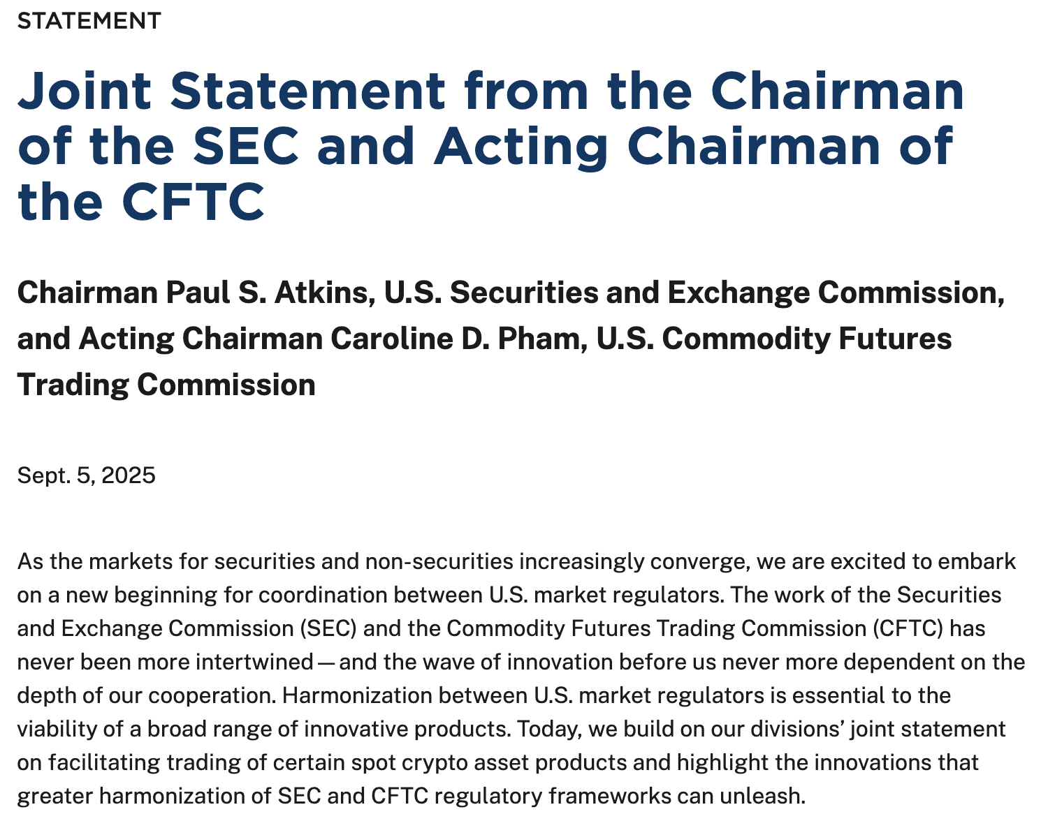 美 SEC·CFTC, 9/29 직접 만나 ‘암호화폐 규제’ 협력(종합)
