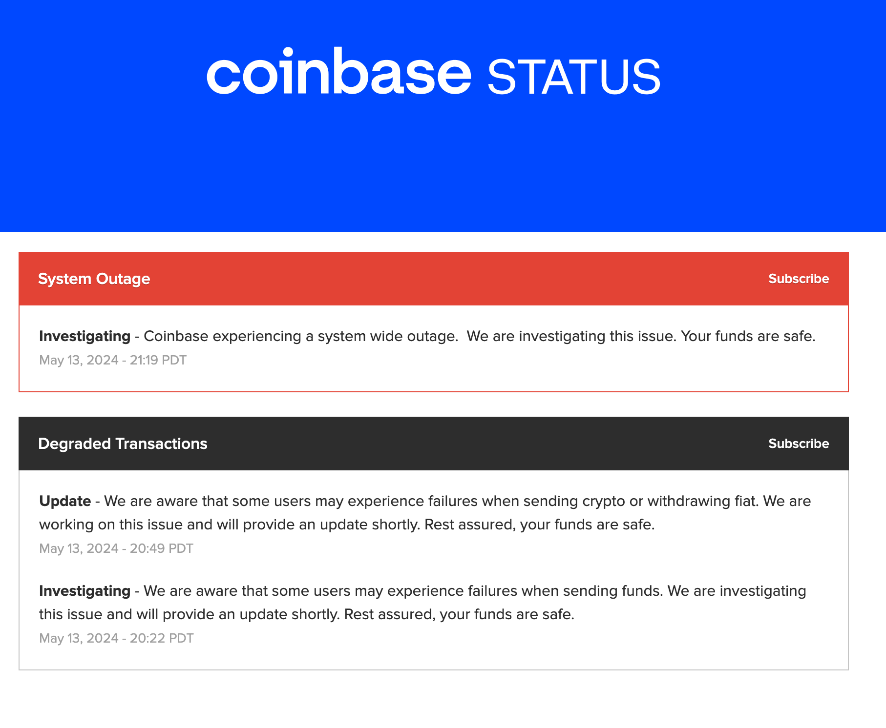 Coinbase suffers 'system-wide outage'