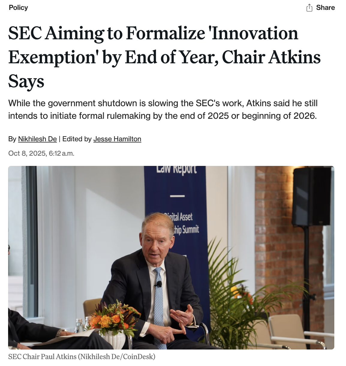 미 SEC 위원장 “암호화폐 규제 샌드박스 올해 시행 목표” - 코인니스