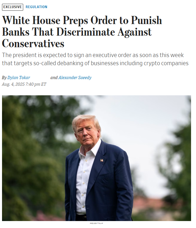 White House executive order to target bank bias against crypto firms: WSJ