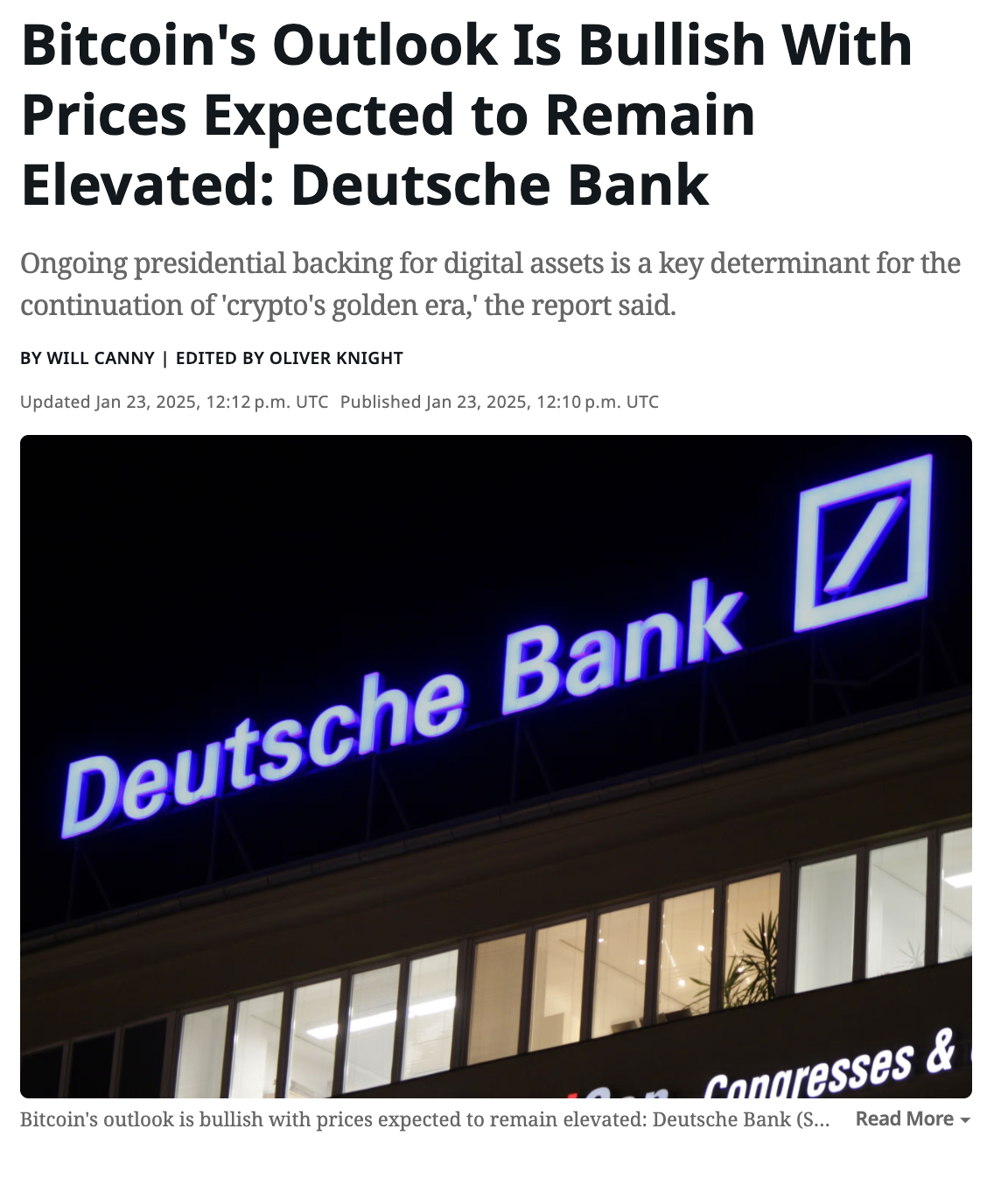도이체방크 “올해도 BTC 상승세 이어진다…암호화폐 황금기” - 코인니스