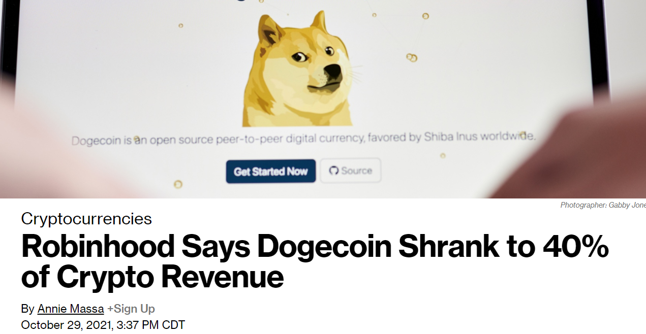3Q 로빈후드 매출 중 도지코인 거래 비중 40% - 코인니스