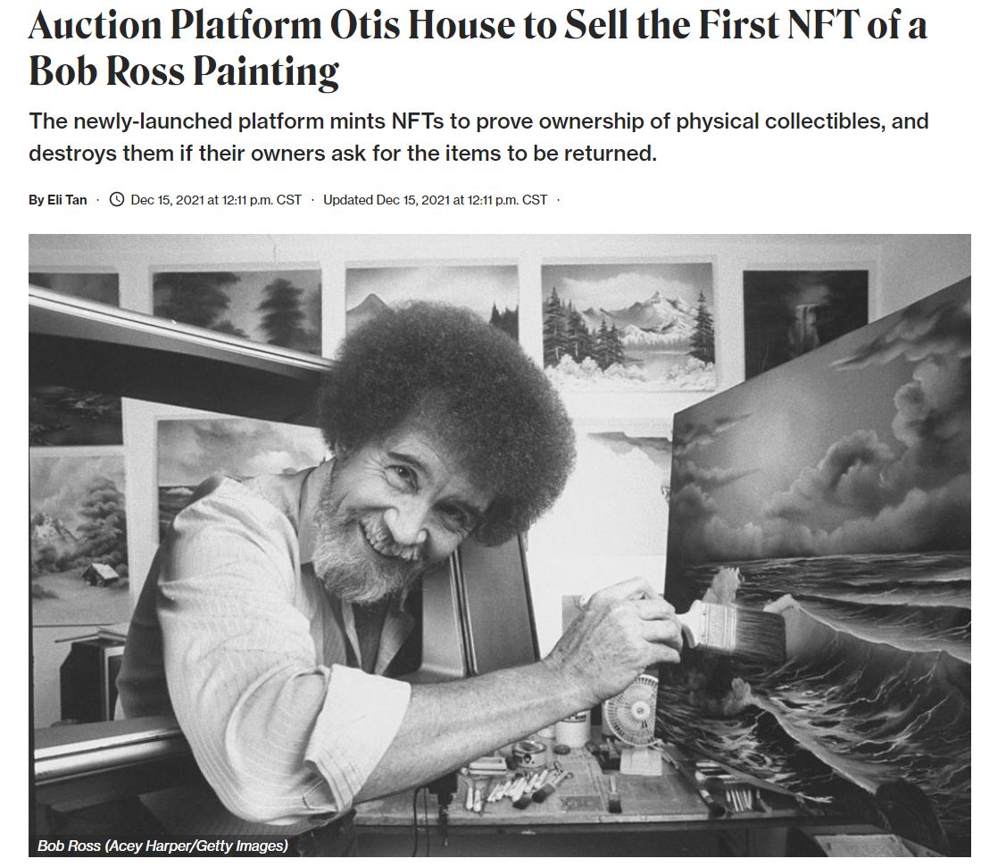 인용 모아보기 | 유명 화가 밥 로스 첫 NFT 컬렉션, 오티스하우스서 경매 - 코인니스