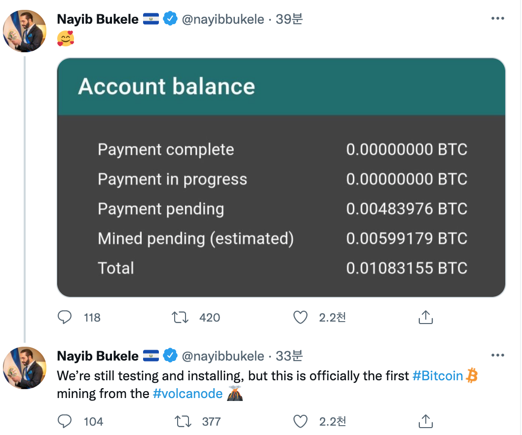 엘살바도르, 화산 지열 이용 비트코인 첫 채굴 - 코인니스